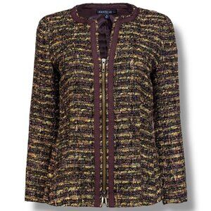 Lafayette 148‎ New York Tweed Zip-Up Jacket Blazer Women’s Size 10 Brown Green